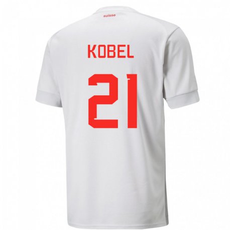 Kandiny Miesten Sveitsin Gregor Kobel #21 Valkoinen Vieraspaita 22-24 Lyhythihainen Paita T-paita