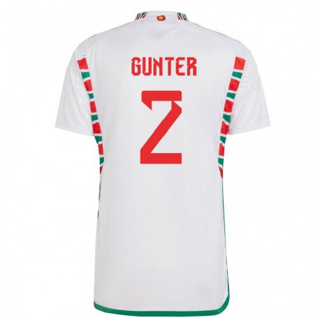 Kandiny Miesten Walesin Chris Gunter #2 Valkoinen Vieraspaita 22-24 Lyhythihainen Paita T-paita