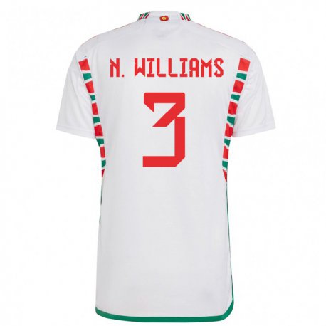 Kandiny Miesten Walesin Neco Williams #3 Valkoinen Vieraspaita 22-24 Lyhythihainen Paita T-paita