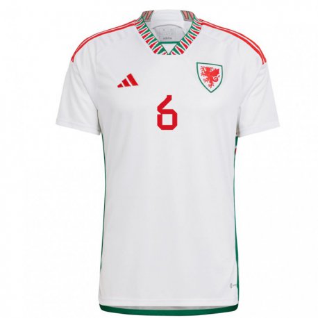 Kandiny Miesten Walesin Joe Rodon #6 Valkoinen Vieraspaita 22-24 Lyhythihainen Paita T-paita