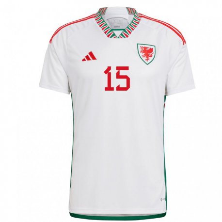 Kandiny Miesten Walesin Ethan Ampadu #15 Valkoinen Vieraspaita 22-24 Lyhythihainen Paita T-paita