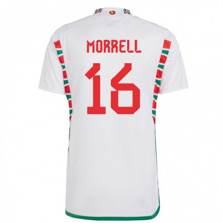 Kandiny Miesten Walesin Joe Morrell #16 Valkoinen Vieraspaita 22-24 Lyhythihainen Paita T-paita
