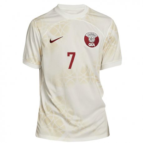 Kandiny Miesten Qatarin Ahmed Alaaeldin #7 Kultainen Beige Vieraspaita 22-24 Lyhythihainen Paita T-paita
