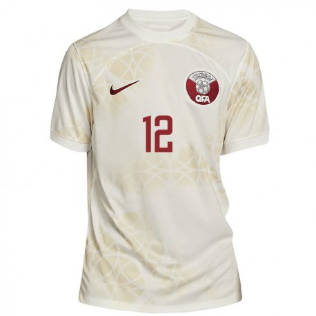 Kandiny Miesten Qatarin Karim Boudiaf #12 Kultainen Beige Vieraspaita 22-24 Lyhythihainen Paita T-paita