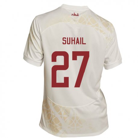 Kandiny Miesten Qatarin Ahmed Suhail #27 Kultainen Beige Vieraspaita 22-24 Lyhythihainen Paita T-paita