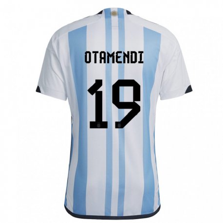Kandiny Naisten Argentiinan Nicolas Otamendi #19 Valkoinen Taivas Sininen Kotipaita 22-24 Lyhythihainen Paita T-paita