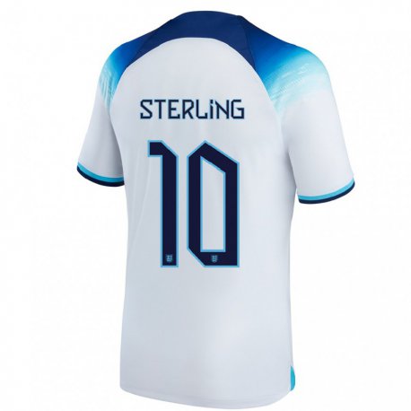 Kandiny Naisten Englannin Raheem Sterling #10 Valkoinen Sininen Kotipaita 22-24 Lyhythihainen Paita T-paita