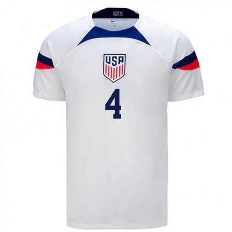 Kandiny Naisten Yhdysvaltain Tyler Adams #4 Valkoinen Kotipaita 22-24 Lyhythihainen Paita T-paita