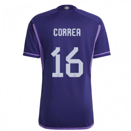 Kandiny Naisten Argentiinan Angel Correa #16 Violetti Vieraspaita 22-24 Lyhythihainen Paita T-paita