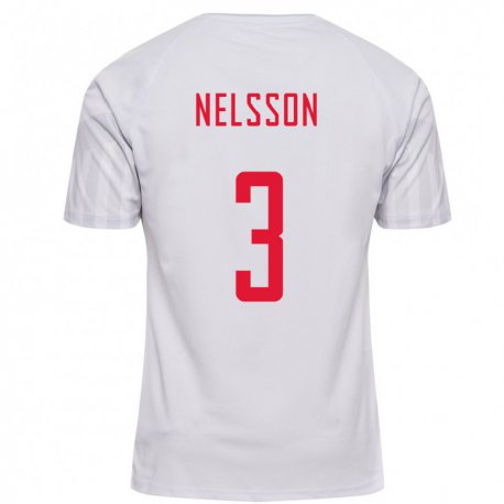 Kandiny Naisten Tanskan Victor Nelsson #3 Valkoinen Vieraspaita 22-24 Lyhythihainen Paita T-paita