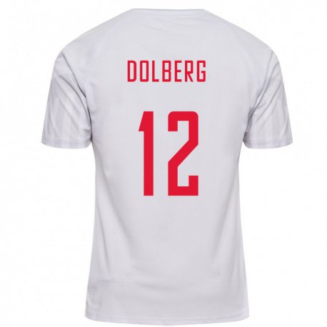 Kandiny Naisten Tanskan Kasper Dolberg #12 Valkoinen Vieraspaita 22-24 Lyhythihainen Paita T-paita