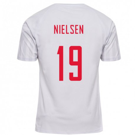 Kandiny Naisten Tanskan Casper Nielsen #19 Valkoinen Vieraspaita 22-24 Lyhythihainen Paita T-paita