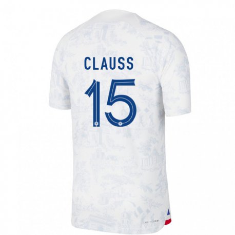 Kandiny Naisten Ranskan Jonathan Clauss #15 Valkoinen Sininen Vieraspaita 22-24 Lyhythihainen Paita T-paita