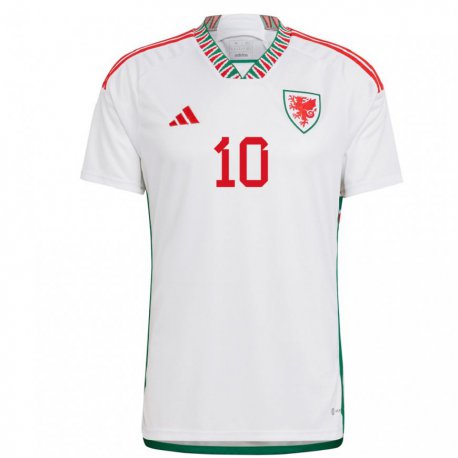 Kandiny Naisten Walesin Tyler Roberts #10 Valkoinen Vieraspaita 22-24 Lyhythihainen Paita T-paita