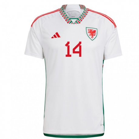 Kandiny Naisten Walesin Connor Roberts #14 Valkoinen Vieraspaita 22-24 Lyhythihainen Paita T-paita