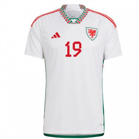 Kandiny Naisten Walesin Mark Harris #19 Valkoinen Vieraspaita 22-24 Lyhythihainen Paita T-paita