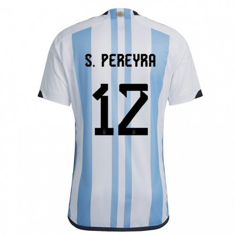 Kandiny Lapset Argentiinan Solana Pereyra #12 Valkoinen Taivas Sininen Kotipaita 22-24 Lyhythihainen Paita T-paita