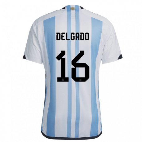 Kandiny Lapset Argentiinan Marina Delgado #16 Valkoinen Taivas Sininen Kotipaita 22-24 Lyhythihainen Paita T-paita