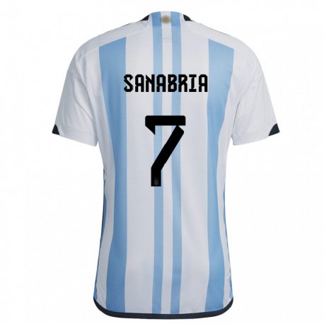Kandiny Lapset Argentiinan Mateo Sanabria #7 Valkoinen Taivas Sininen Kotipaita 22-24 Lyhythihainen Paita T-paita
