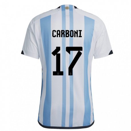 Kandiny Lapset Argentiinan Valentin Carboni #17 Valkoinen Taivas Sininen Kotipaita 22-24 Lyhythihainen Paita T-paita