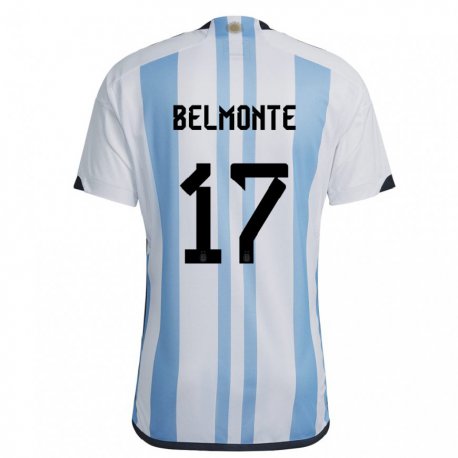 Kandiny Lapset Argentiinan Tomas Belmonte #17 Valkoinen Taivas Sininen Kotipaita 22-24 Lyhythihainen Paita T-paita