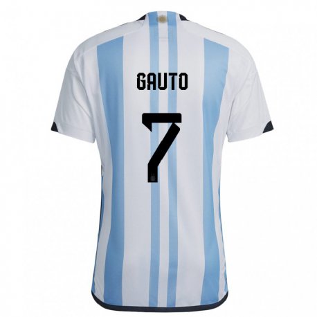 Kandiny Lapset Argentiinan Juan Gauto #7 Valkoinen Taivas Sininen Kotipaita 22-24 Lyhythihainen Paita T-paita