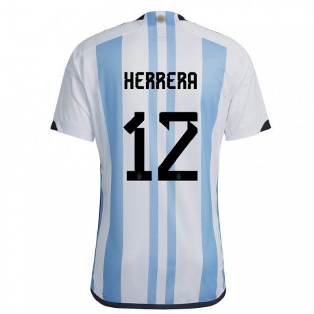Kandiny Lapset Argentiinan Franco Herrera #12 Valkoinen Taivas Sininen Kotipaita 22-24 Lyhythihainen Paita T-paita