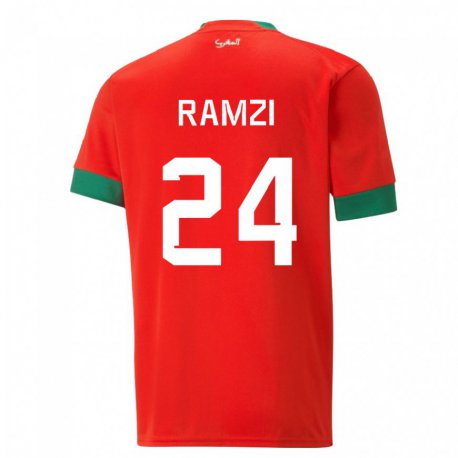 Kandiny Lapset Marokon Achraf Ramzi #24 Punainen Kotipaita 22-24 Lyhythihainen Paita T-paita