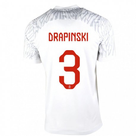 Kandiny Lapset Puolan Igor Drapinski #3 Valkoinen Kotipaita 22-24 Lyhythihainen Paita T-paita