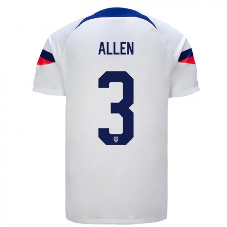Kandiny Lapset Yhdysvaltain Noah Allen #3 Valkoinen Kotipaita 22-24 Lyhythihainen Paita T-paita