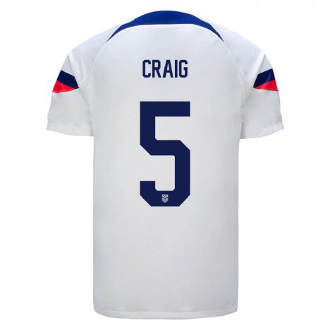 Kandiny Lapset Yhdysvaltain Brandan Craig #5 Valkoinen Kotipaita 22-24 Lyhythihainen Paita T-paita