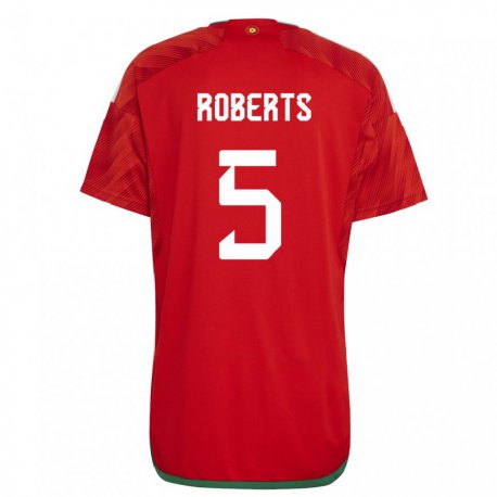 Kandiny Lapset Walesin Rhiannon Roberts #5 Punainen Kotipaita 22-24 Lyhythihainen Paita T-paita