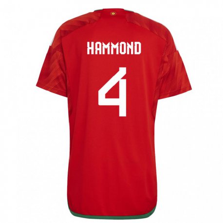 Kandiny Lapset Walesin Ben Hammond #4 Punainen Kotipaita 22-24 Lyhythihainen Paita T-paita