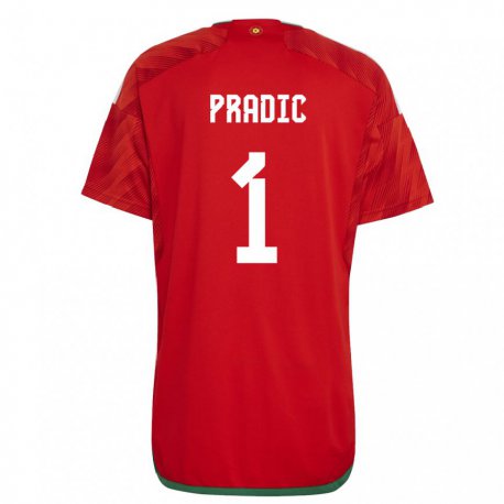 Kandiny Lapset Walesin James Pradic #1 Punainen Kotipaita 22-24 Lyhythihainen Paita T-paita