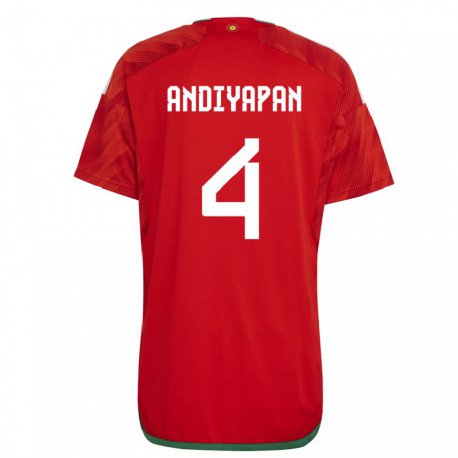 Kandiny Lapset Walesin William Andiyapan #4 Punainen Kotipaita 22-24 Lyhythihainen Paita T-paita