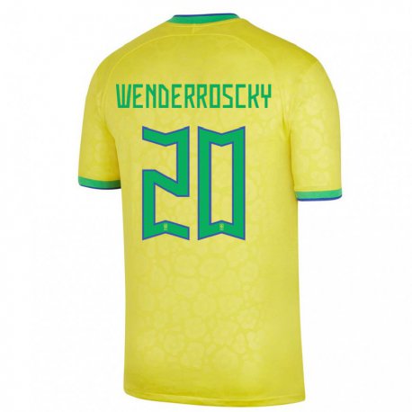 Kandiny Lapset Brasilian Arthur Wenderroscky #20 Keltainen Kotipaita 22-24 Lyhythihainen Paita T-paita