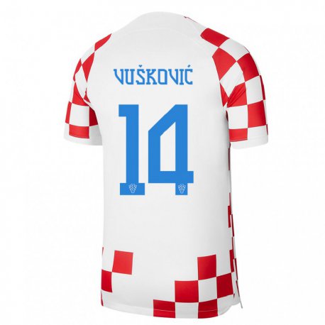 Kandiny Lapset Kroatian Mario Vuskovic #14 Punainen Valkoinen Kotipaita 22-24 Lyhythihainen Paita T-paita