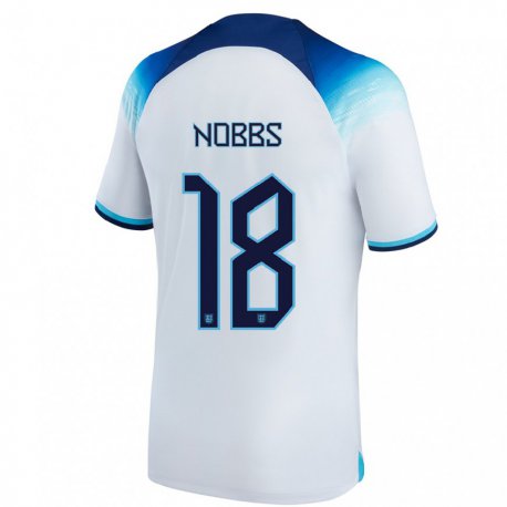 Kandiny Lapset Englannin Jordan Nobbs #18 Valkoinen Sininen Kotipaita 22-24 Lyhythihainen Paita T-paita