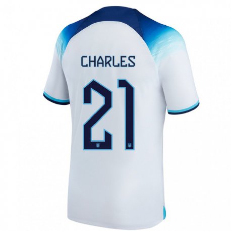 Kandiny Lapset Englannin Niamh Charles #21 Valkoinen Sininen Kotipaita 22-24 Lyhythihainen Paita T-paita
