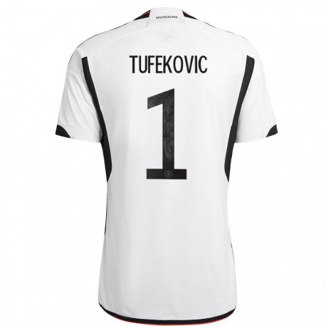 Kandiny Lapset Saksan Martina Tufekovic #1 Valkoinen Musta Kotipaita 22-24 Lyhythihainen Paita T-paita