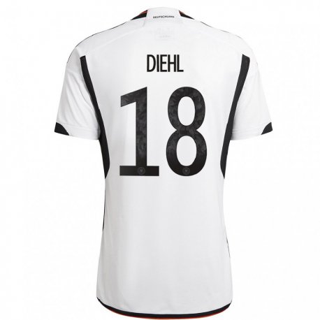 Kandiny Lapset Saksan Justin Diehl #18 Valkoinen Musta Kotipaita 22-24 Lyhythihainen Paita T-paita