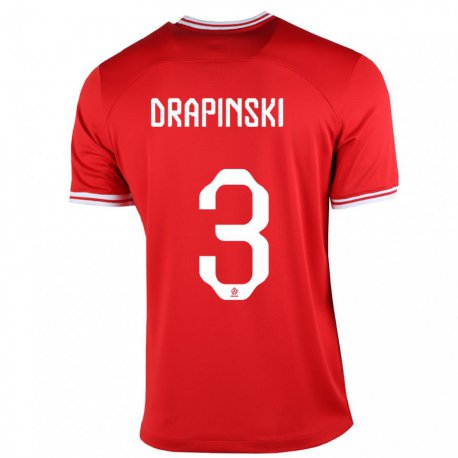 Kandiny Lapset Puolan Igor Drapinski #3 Punainen Vieraspaita 22-24 Lyhythihainen Paita T-paita