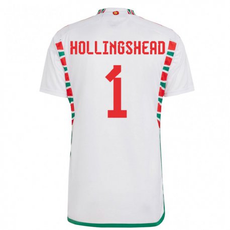 Kandiny Lapset Walesin Ronnie Hollingshead #1 Valkoinen Vieraspaita 22-24 Lyhythihainen Paita T-paita