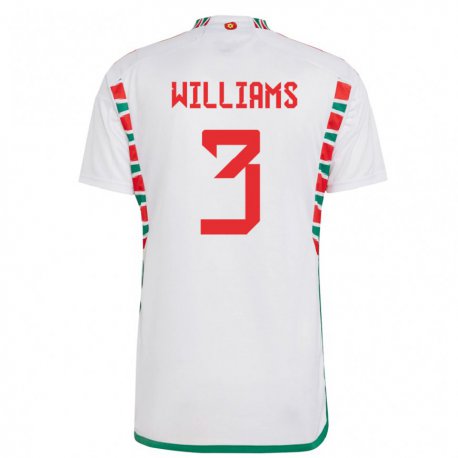 Kandiny Lapset Walesin Zac Williams #3 Valkoinen Vieraspaita 22-24 Lyhythihainen Paita T-paita