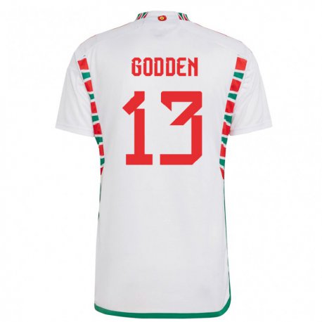 Kandiny Lapset Walesin Scott Godden #13 Valkoinen Vieraspaita 22-24 Lyhythihainen Paita T-paita