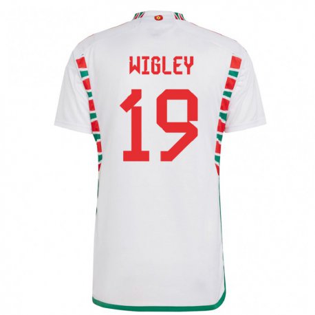 Kandiny Lapset Walesin Morgan Wigley #19 Valkoinen Vieraspaita 22-24 Lyhythihainen Paita T-paita