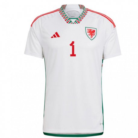 Kandiny Lapset Walesin James Pradic #1 Valkoinen Vieraspaita 22-24 Lyhythihainen Paita T-paita
