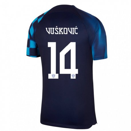 Kandiny Lapset Kroatian Mario Vuskovic #14 Tummansininen Vieraspaita 22-24 Lyhythihainen Paita T-paita