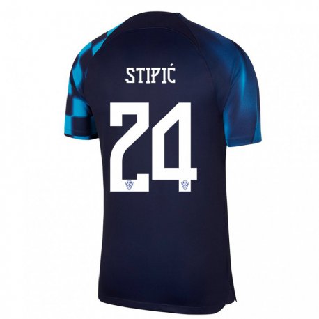 Kandiny Lapset Kroatian Mihael Stipic #24 Tummansininen Vieraspaita 22-24 Lyhythihainen Paita T-paita