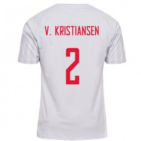 Kandiny Lapset Tanskan Victor Kristiansen #2 Valkoinen Vieraspaita 22-24 Lyhythihainen Paita T-paita